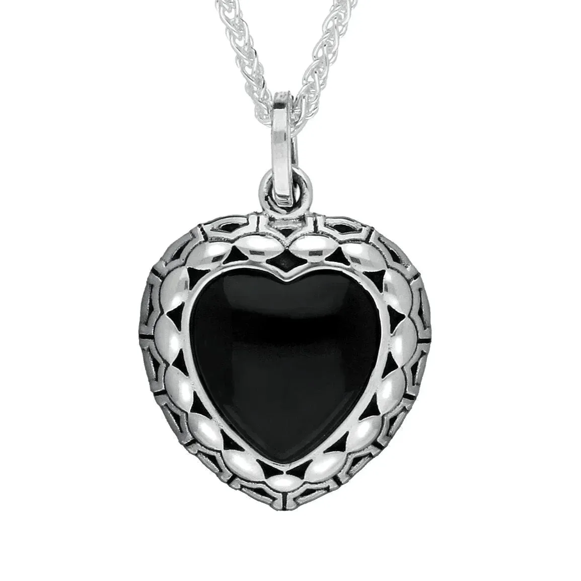 Sterling Silver Whitby Jet Oxidised Heart Necklace sold by Jura Watches