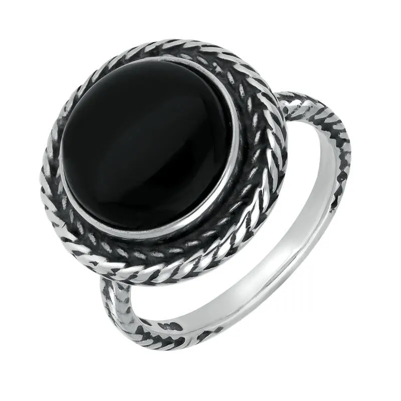 Sterling Silver Whitby Jet Round Foxtail Ring D sold by Jura Watches