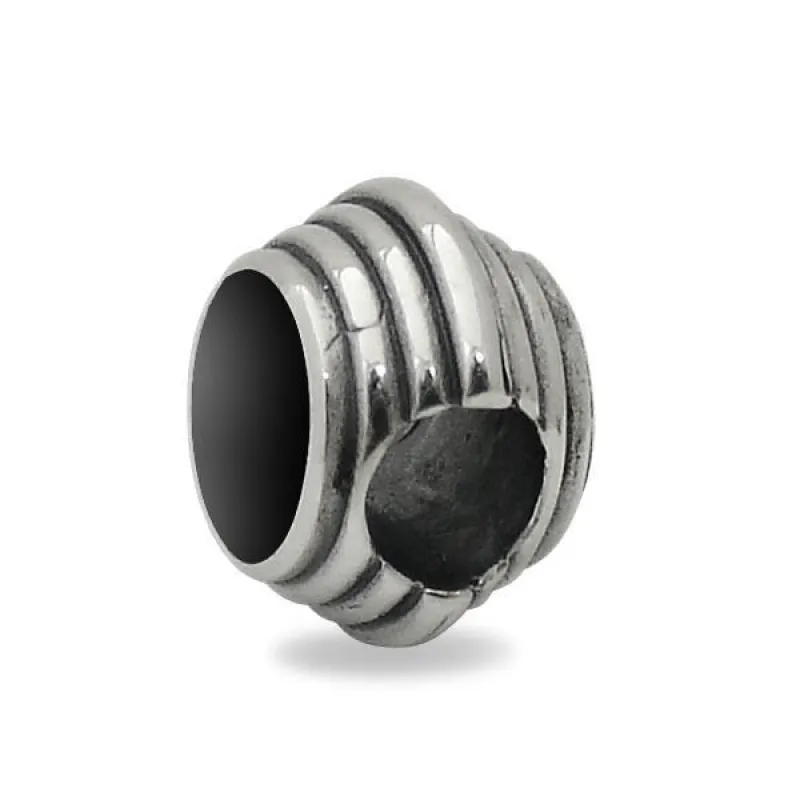 Sterling Silver Whitby Jet Round Stone Ribbed Charm sold by Jura Watches