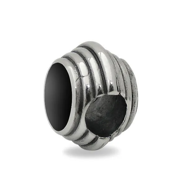 Sterling Silver Whitby Jet Round Stone Ribbed Charm sold by Jura Watches