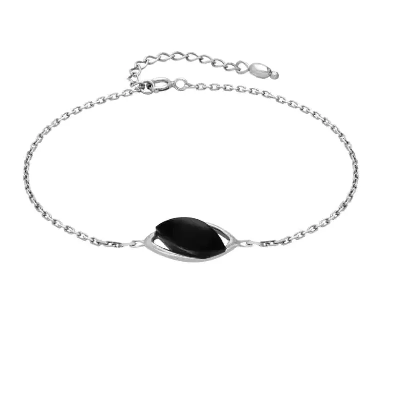 Sterling Silver Whitby Jet Single Marquise Offset Bracelet sold by Jura Watches
