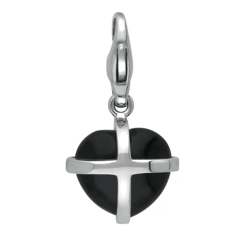 Sterling Silver Whitby Jet Small Cross Heart Charm sold by Jura Watches