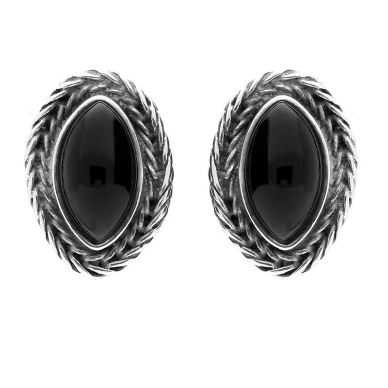 Sterling Silver Whitby Jet Foxtail Small Marquise Stud Earrings D sold by Jura Watches