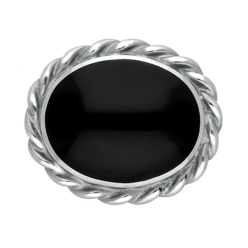 Sterling Silver Whitby Jet Rope Twist Edge Small Brooch sold by Jura Watches