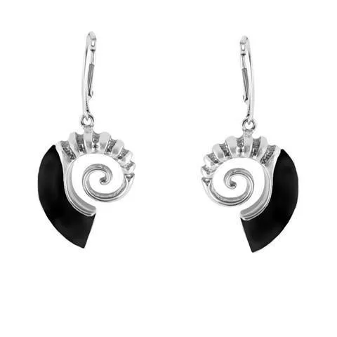 Sterling Silver Whitby Jet Small Shell Drop Earrings sold by Jura Watches