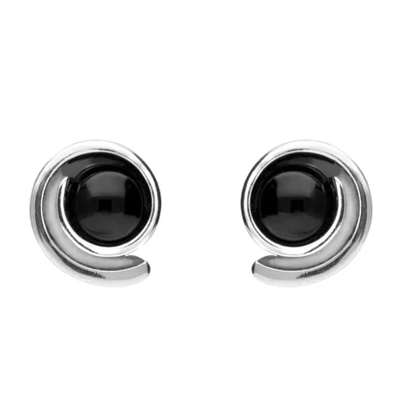 Sterling Silver Whitby Jet Small Swirl Stud Earrings sold by Jura Watches
