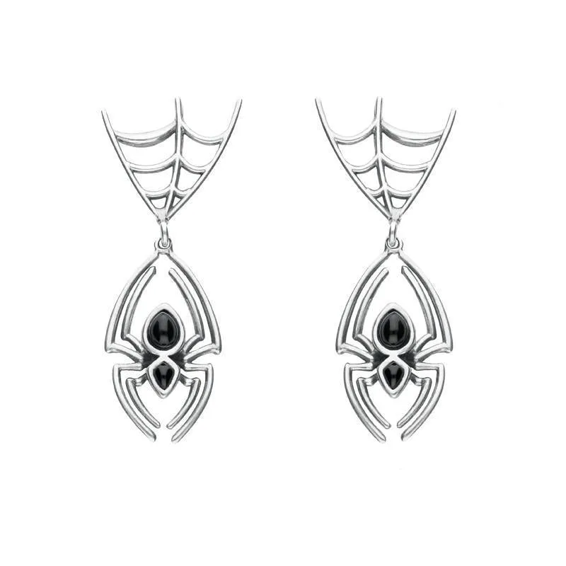 Sterling Silver Whitby Jet Spider Web Top Earrings sold by Jura Watches