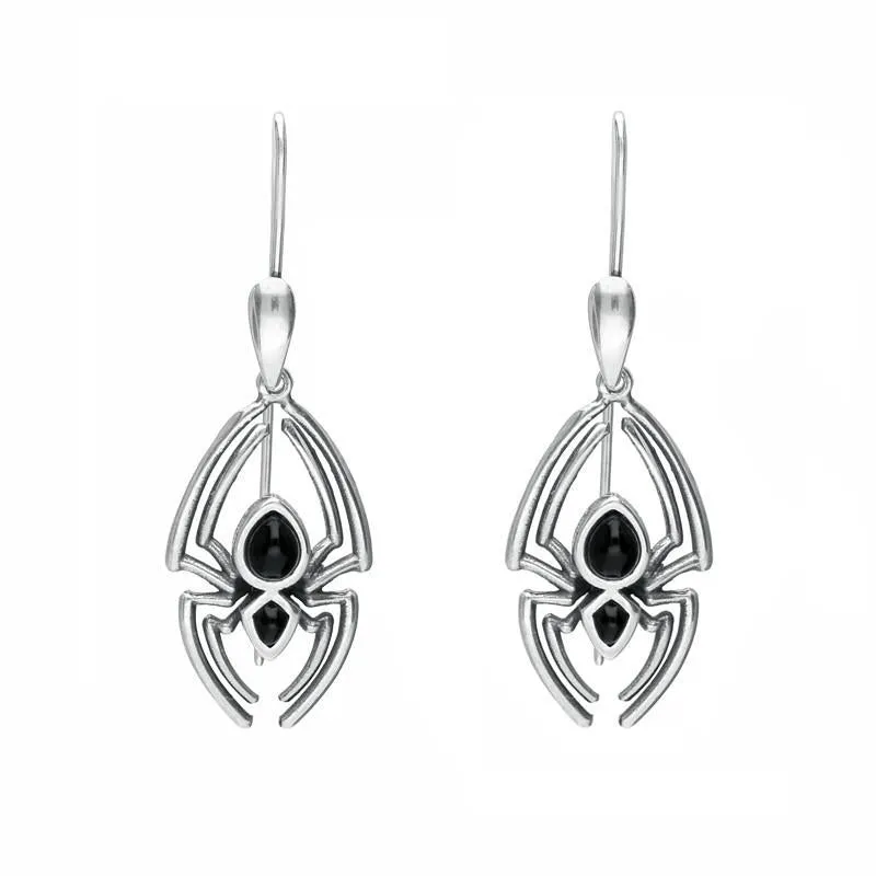 Sterling Silver Whitby Jet Spider Hook Drop Earrings sold by Jura Watches