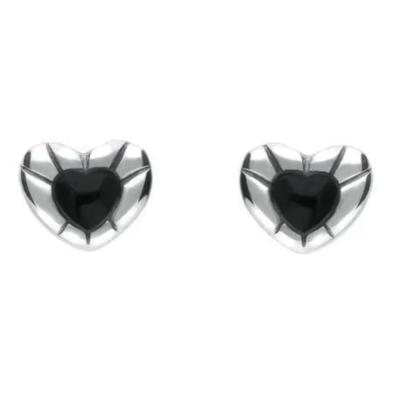 Sterling Silver Whitby Jet Heart Stud Earrings sold by Jura Watches