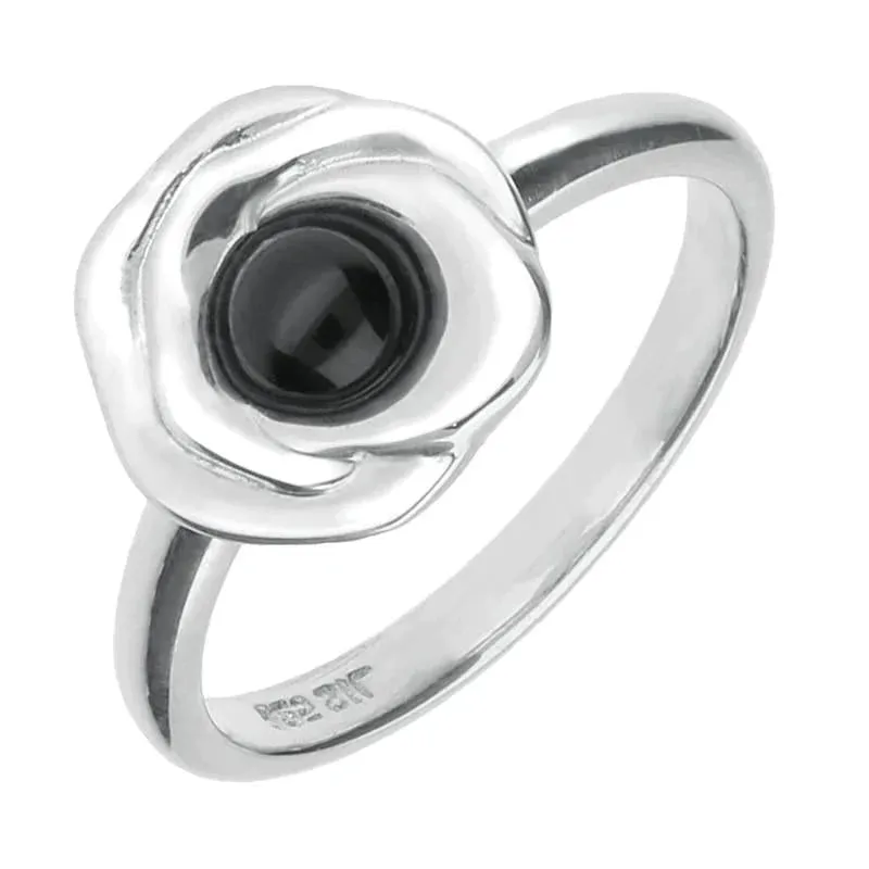 Sterling Silver Whitby Jet Stone Rose Ring sold by Jura Watches
