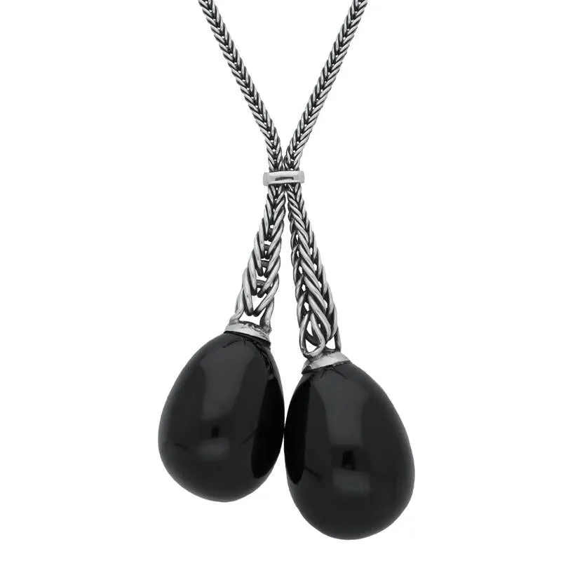 Sterling Silver Whitby Jet Tapered Double Dropper Necklace D sold by Jura Watches