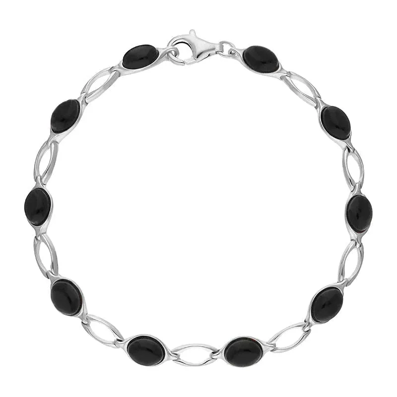 Sterling Silver Whitby Jet Ten Stone Oval Bracelet sold by Jura Watches