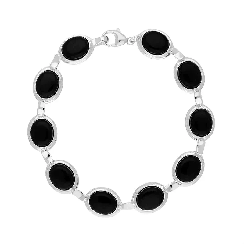 Sterling Silver Whitby Jet Ten Stone Oval Link Bracelet sold by Jura Watches product image thumbnail 2