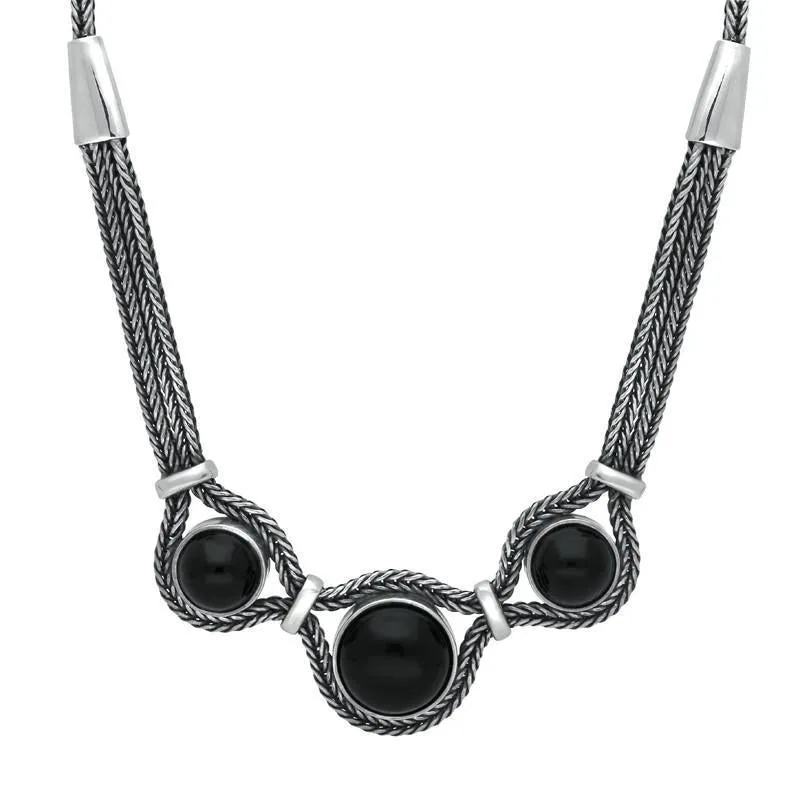 Sterling Silver Whitby Jet Three Stone Foxtail Necklace D sold by Jura Watches