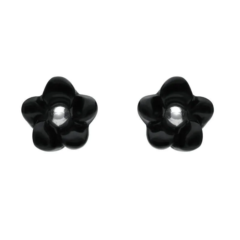 Sterling Silver Whitby Jet Tuberose 6mm Flower Stud Earrings sold by Jura Watches