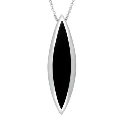 Sterling Silver Whitby Jet Toscana Long Marquise Necklace sold by Jura Watches