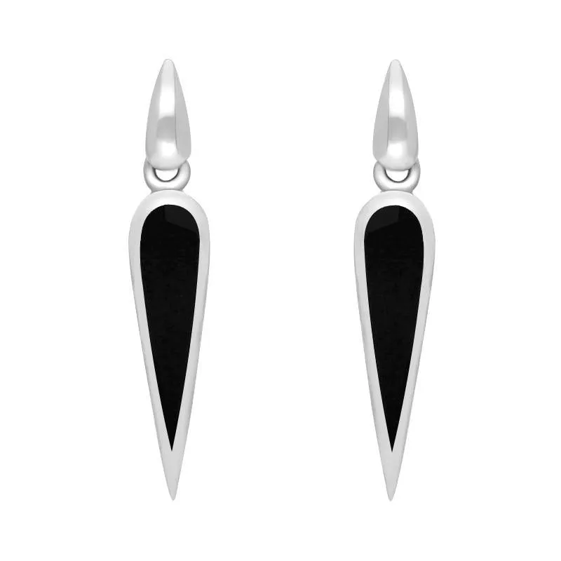 Sterling Silver Whitby Jet Toscana Slim Pear Drop Earrings sold by Jura Watches