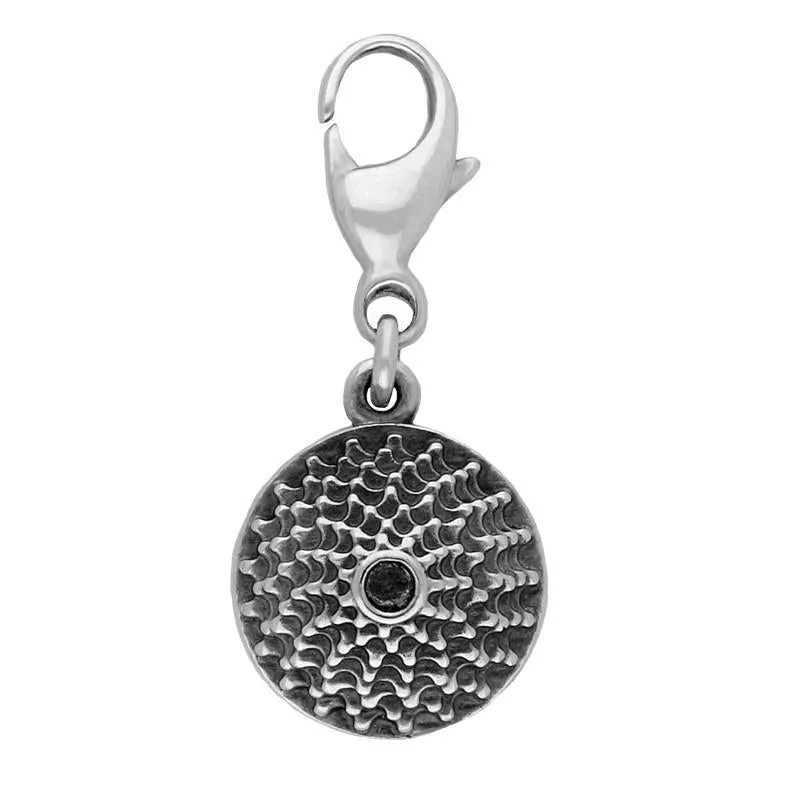 Sterling Silver Whitby Jet Tour De Yorkshire Gear Cog Charm sold by Jura Watches
