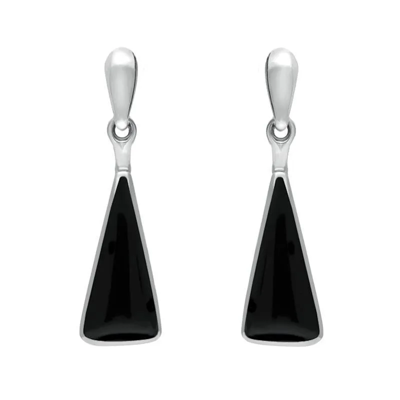 Sterling Silver Whitby Jet Triangle Drop Earrings sold by Jura Watches