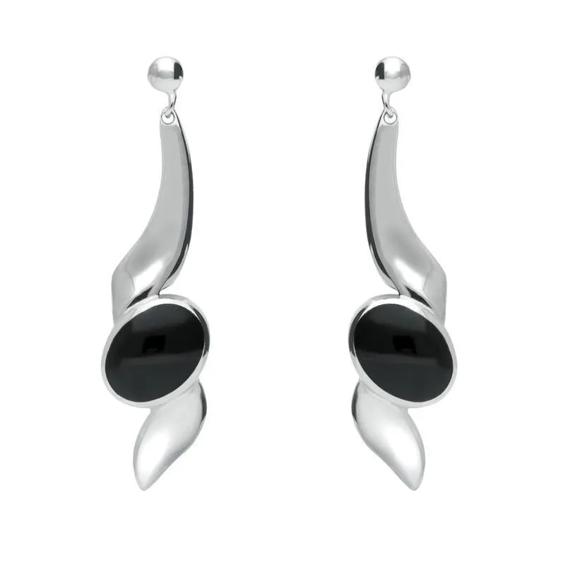 Sterling Silver Whitby Jet Twist Drop Earrings sold by Jura Watches