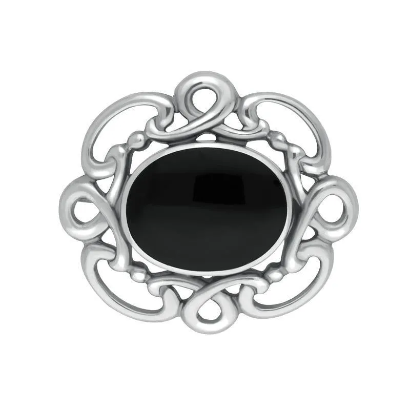 Sterling Silver Whitby Jet Twisted Rope Edge Brooch sold by Jura Watches