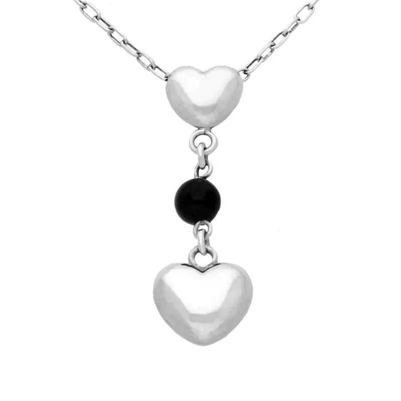 Sterling Silver Whitby Jet Two Heart Bead Drop Necklace D sold by Jura Watches