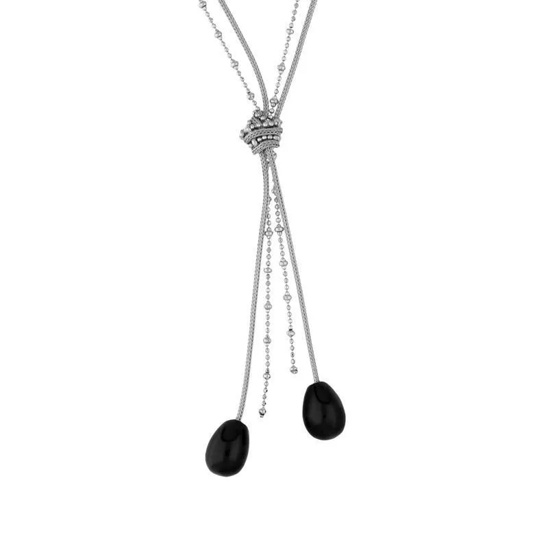 Sterling Silver Whitby Jet Two Pear Shape Knot Tassel Necklace D sold by Jura Watches
