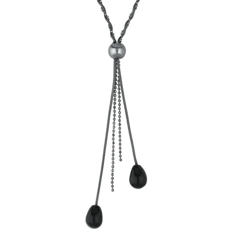 Sterling Silver Whitby Jet Two Pear Snake Twist Necklace D sold by Jura Watches
