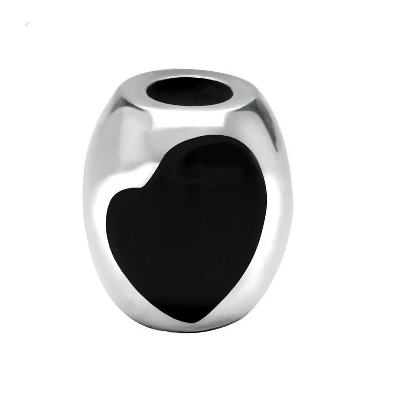 Sterling Silver Whitby Jet Two Stone Large Heart Charm sold by Jura Watches