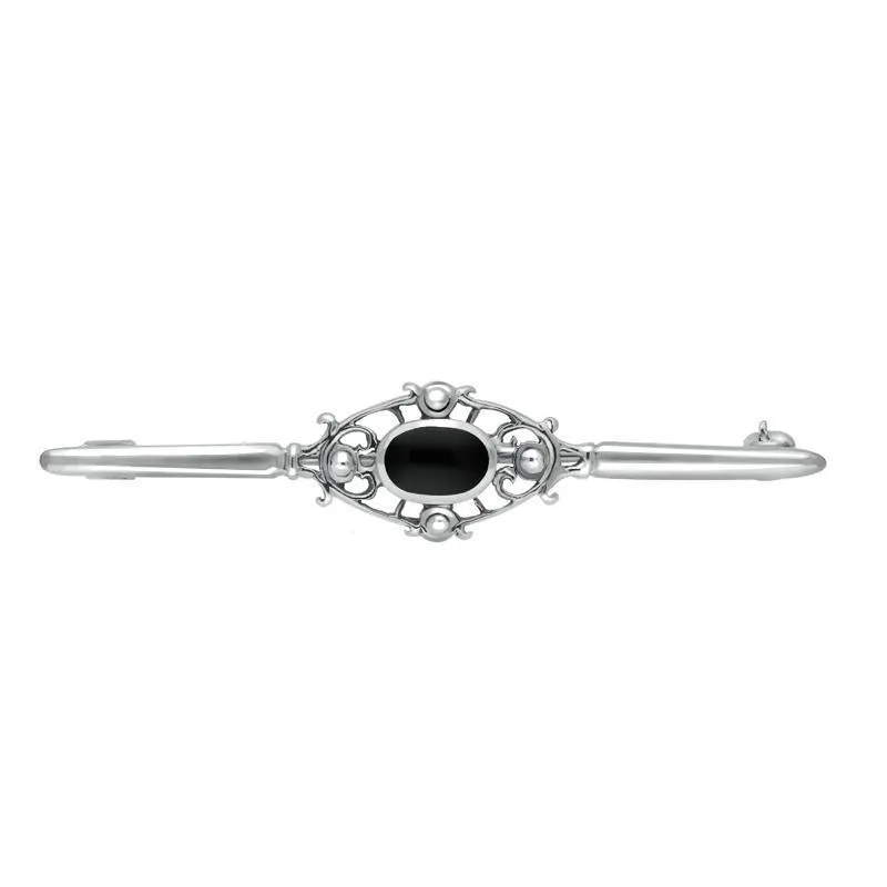 Sterling Silver Whitby Jet Victorian Style Bar Brooch sold by Jura Watches