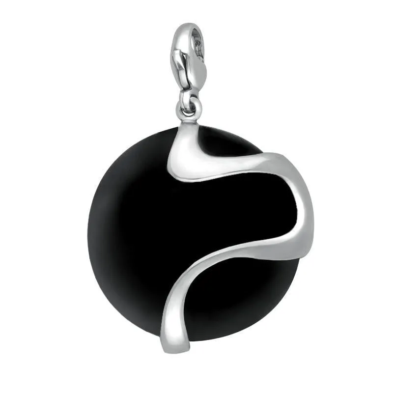 Sterling Silver Whitby Jet Wavy Disc Large Charm sold by Jura Watches