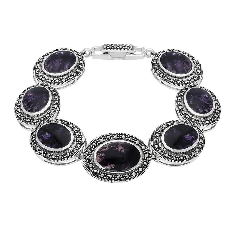 Sterling Silver Blue John Marcasite Framed Oval Bracelet sold by Jura Watches