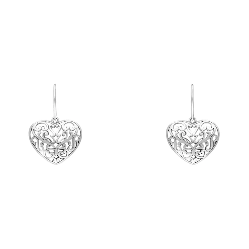 Sterling Silver Pierced Heart Hook Drop Earrings sold by Jura Watches