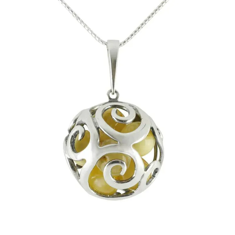 Sterling Silver Amber Swirl Cage Bead Necklace sold by Jura Watches