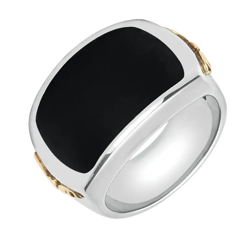 Sterling Silver Whitby Jet 9ct Yellow Gold Gothic Bat Ring made by C.W. Sellors