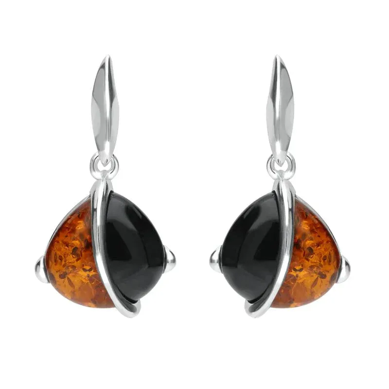 Sterling Silver Whitby Jet Amber Double Stone Pear Drop Earrings sold by Jura Watches
