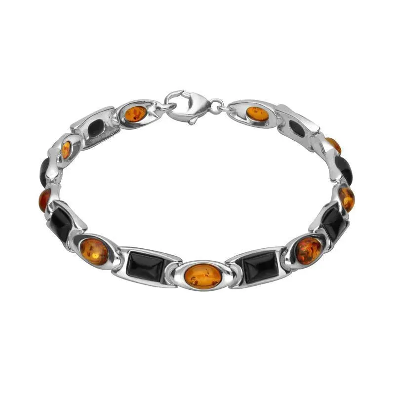 Sterling Silver Whitby Jet Amber Oval Rectangle Bracelet sold by Jura Watches