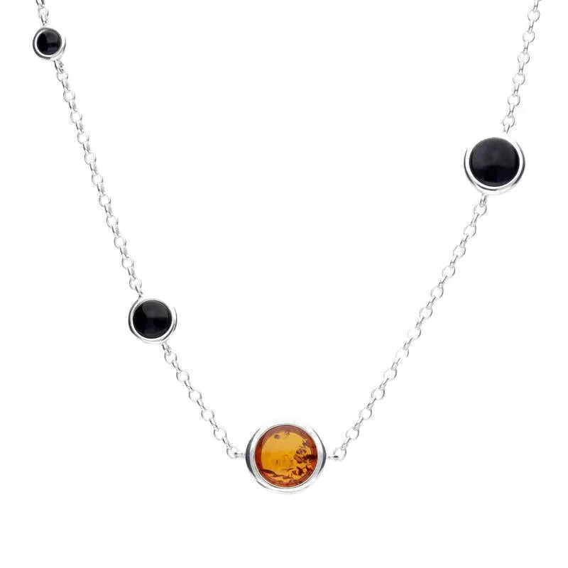 Sterling Silver Whitby Jet Amber Round Stone Necklace sold by Jura Watches