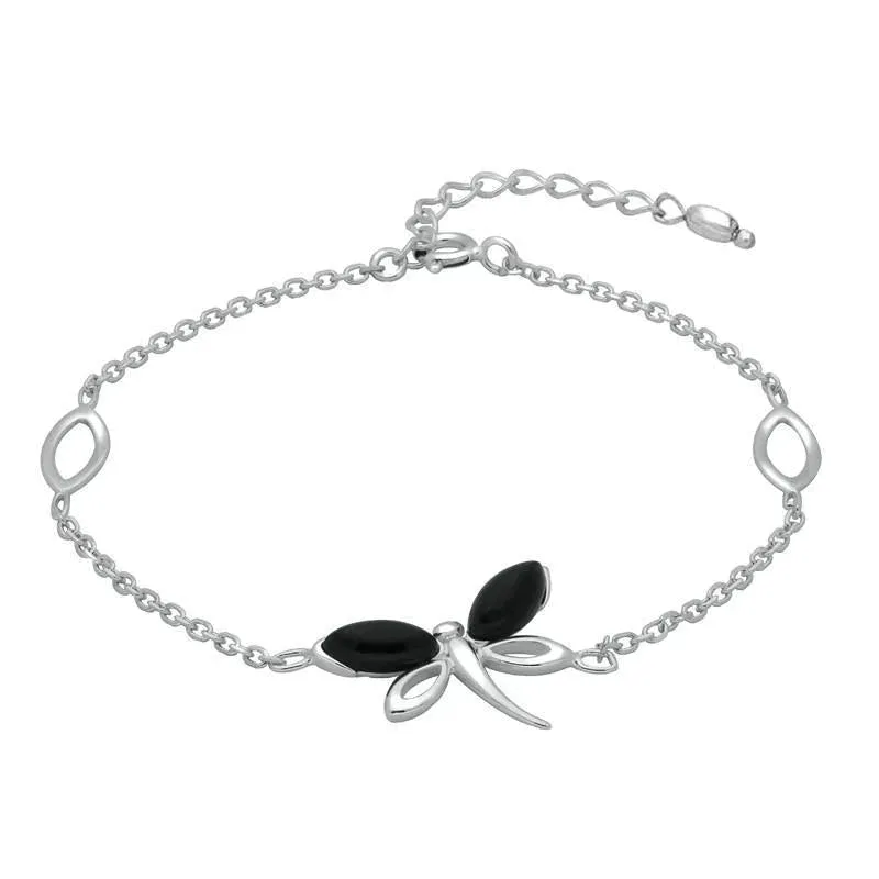 Sterling Silver Whitby Jet Single Butterfly Bracelet sold by Jura Watches
