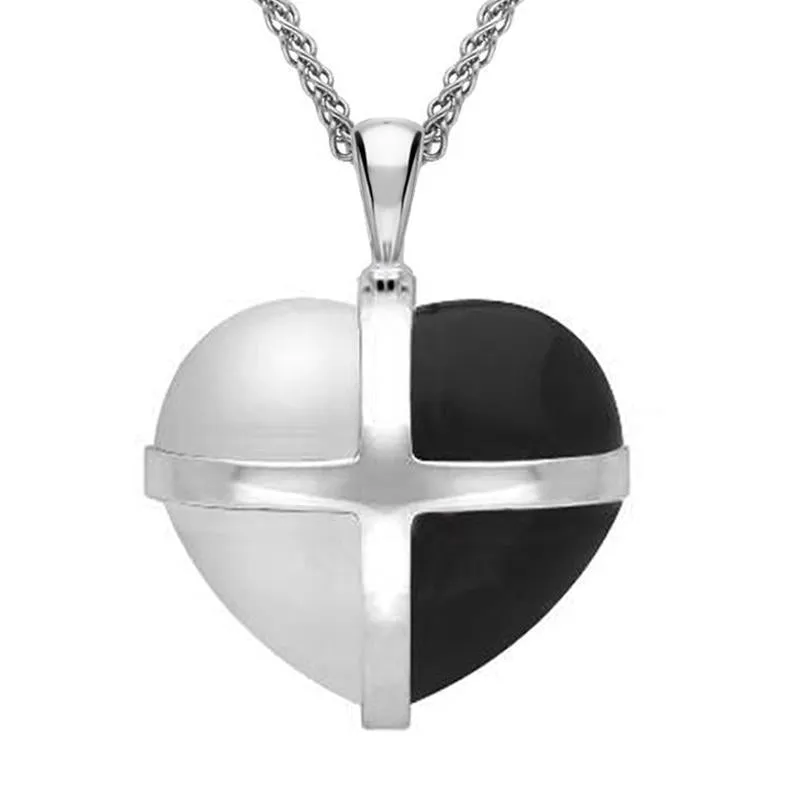 Sterling Silver Whitby Jet Bauxite Large Cross Heart Necklace sold by Jura Watches