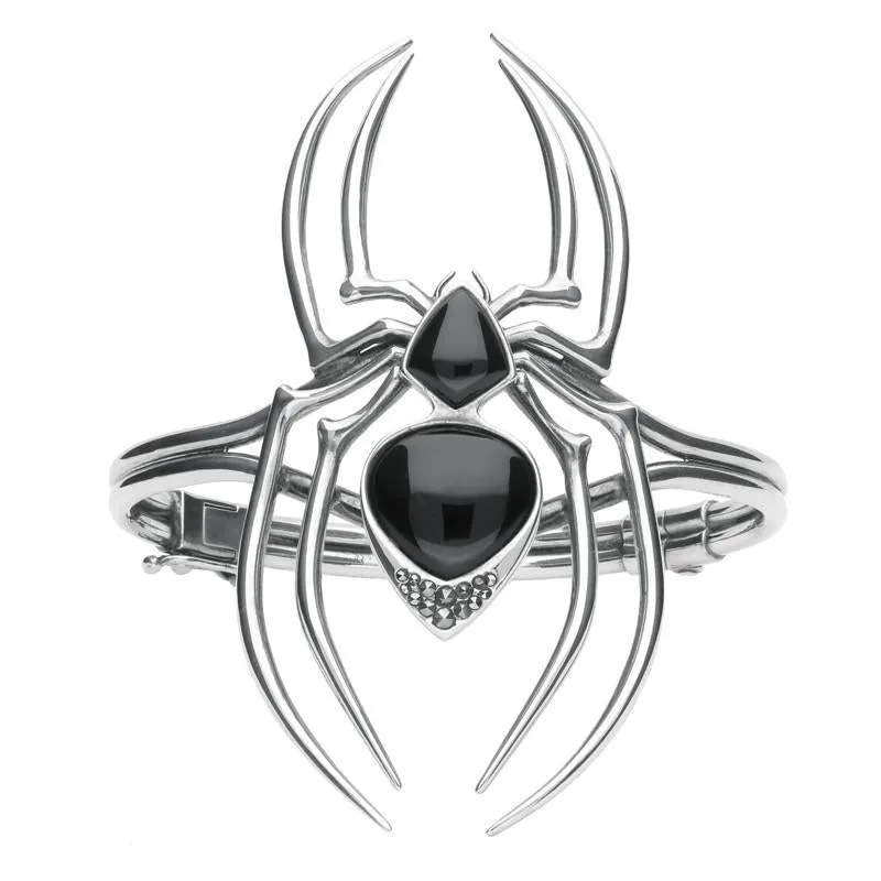 Sterling Silver Whitby Jet & Marcasite Gothic Spider Bangle sold by Jura Watches