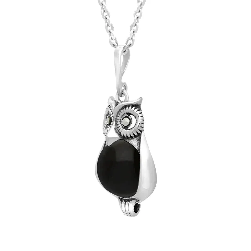 Sterling Silver Whitby Jet Marcasite Small Owl Necklace sold by Jura Watches product image thumbnail 2
