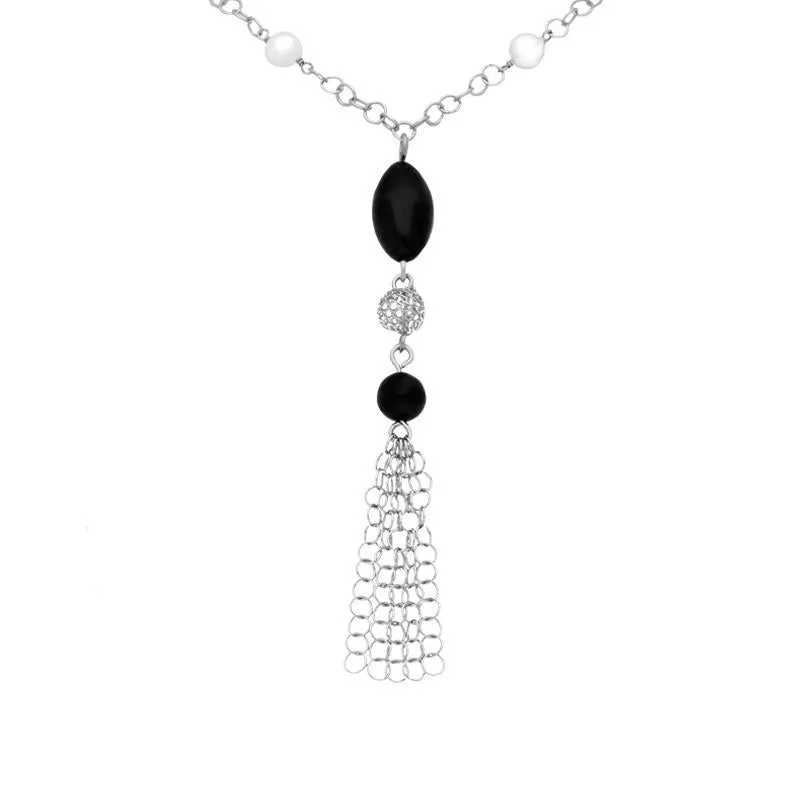 Sterling Silver Whitby Jet & Pearl Tassel Necklace D sold by Jura Watches