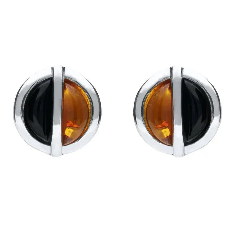 Sterling Silver Whitby Jet Amber Double Stone Stud Earrings sold by Jura Watches