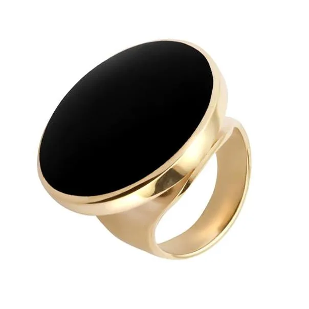 9ct Yellow Gold Whitby Jet Small Round Ring sold by Jura Watches