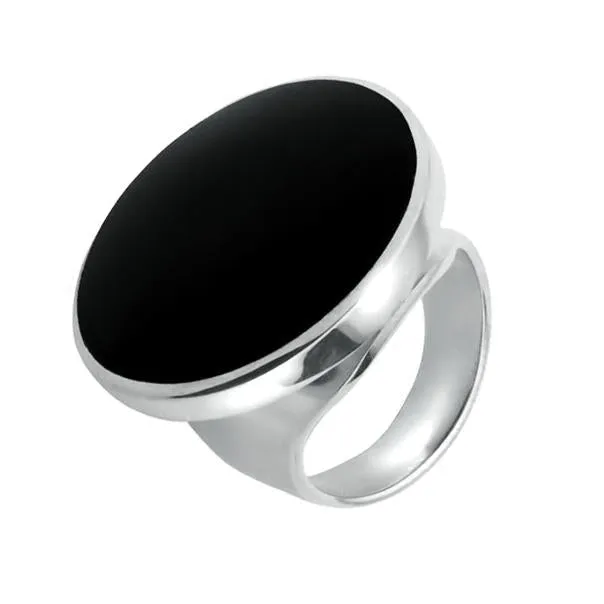 Sterling Silver Whitby Jet Small Round Ring sold by Jura Watches