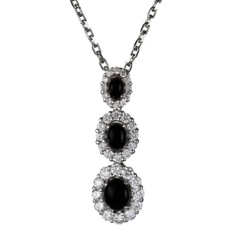 18ct White Gold Diamond and Whitby Jet 3 Stone Necklace sold by Jura Watches