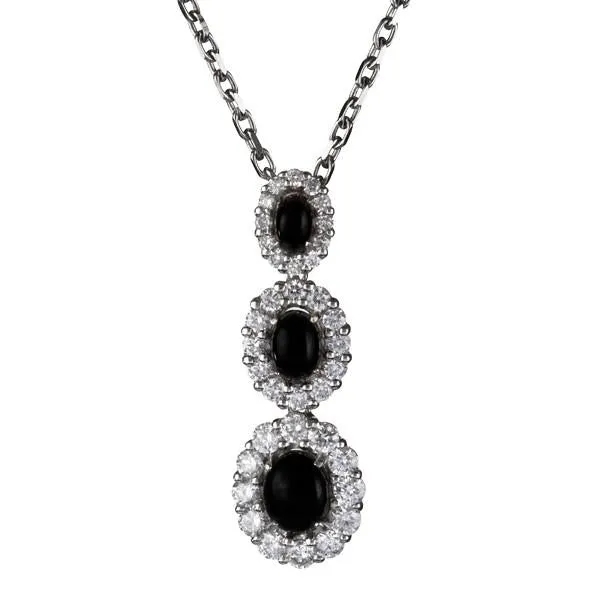 18ct White Gold Diamond and Whitby Jet 3 Stone Necklace sold by Jura Watches