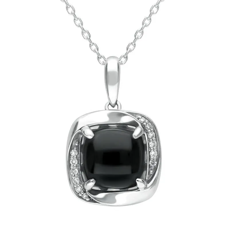 18ct White Gold Diamond and Whitby Jet Cushion Necklace D sold by Jura Watches