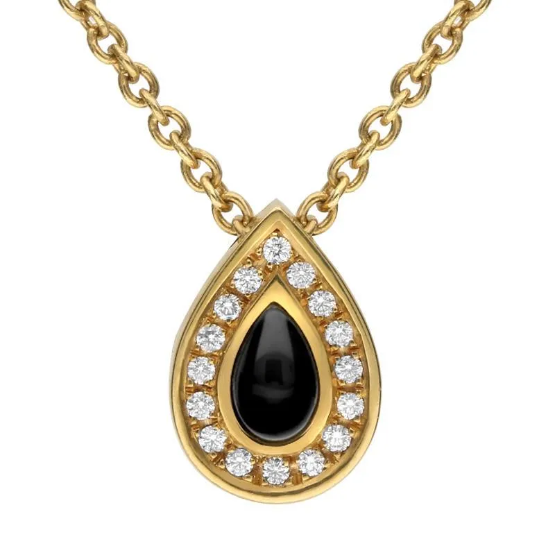 18ct Yellow Gold Diamond Whitby Jet Pear Shape Necklace made by C.W. Sellors